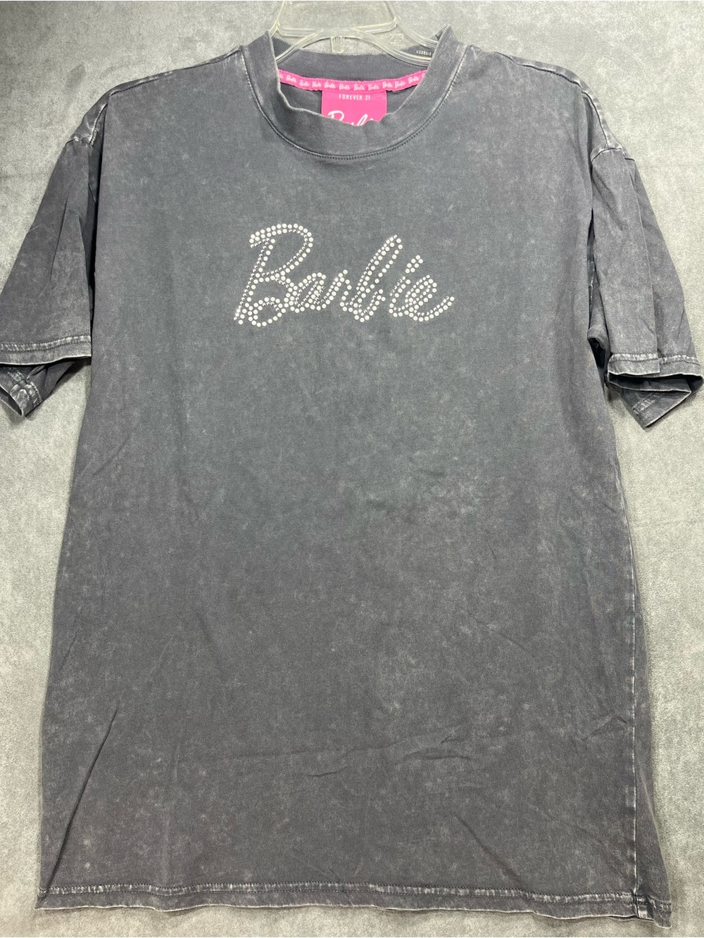 Forever 21 Barbie Rhinestone Pearl Graphic Tee Gray Size Small